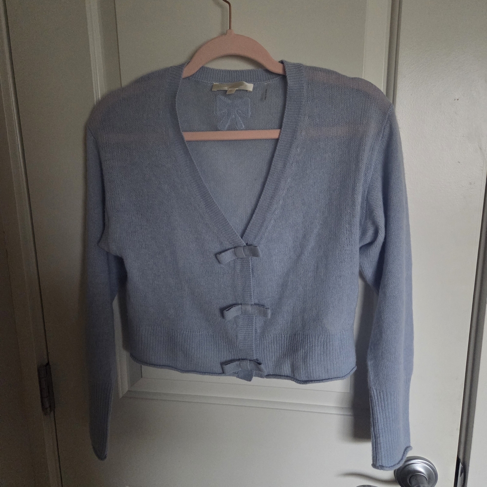 LoveShackFancy Blue Luisella Lightweight Cashmere Cardigan In XS. Has Tiny Hole. - Picture 2 of 5